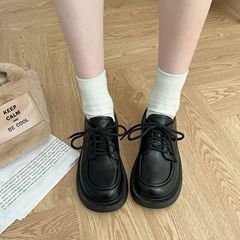 Thick-soled height-increasing small leather shoes for women spring and autumn 2022 new style lace-up retro British style white round toe versatile single shoes