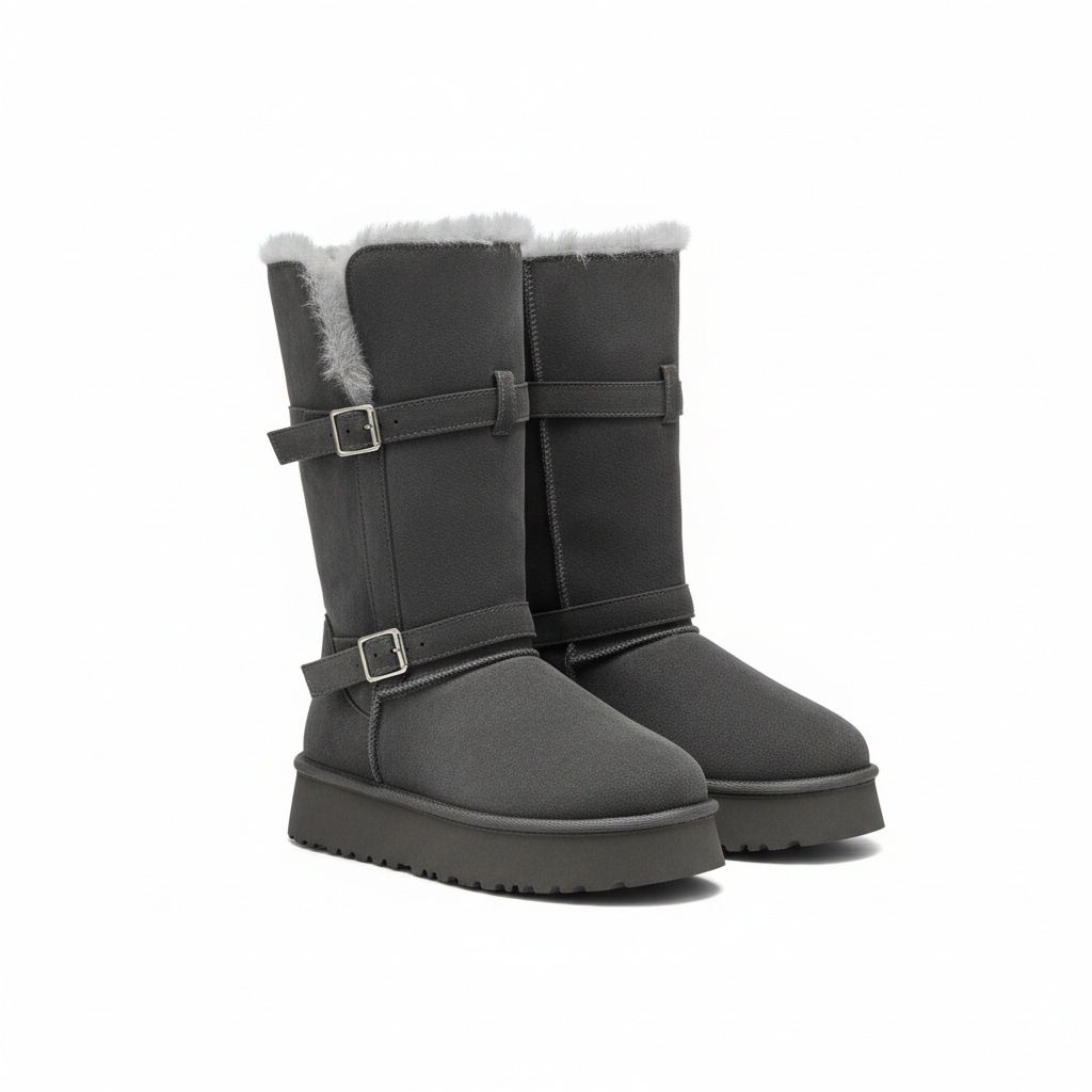 Zapatos de nieve de mujer gris grueso botas de nieve de mujer zapatos de algodón de invierno 2026 nuevo tipo dos botas de nieve de algodón grueso del noreste image 6