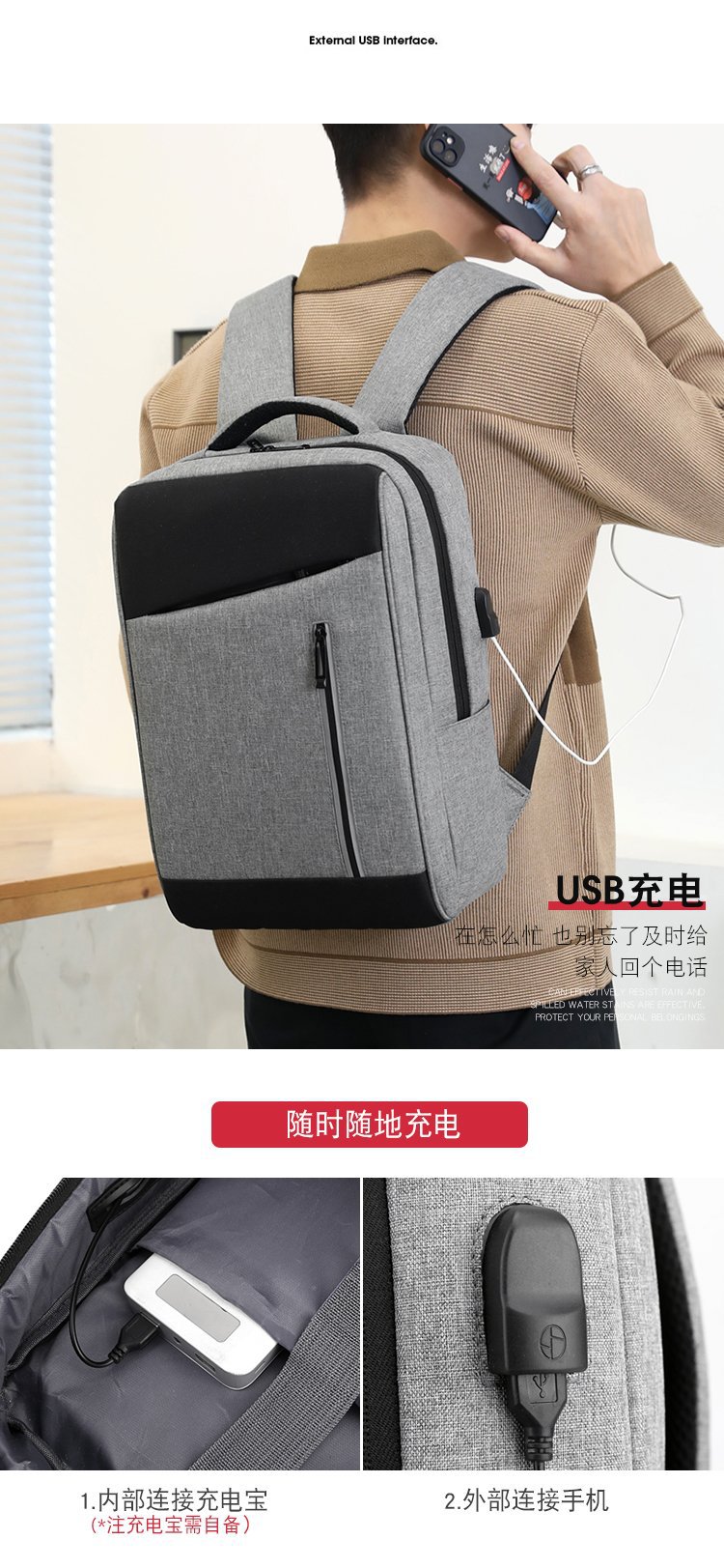 2024 New cross-border multi-functional USB charging business travel men's laptop backpack for foreign trade undefined