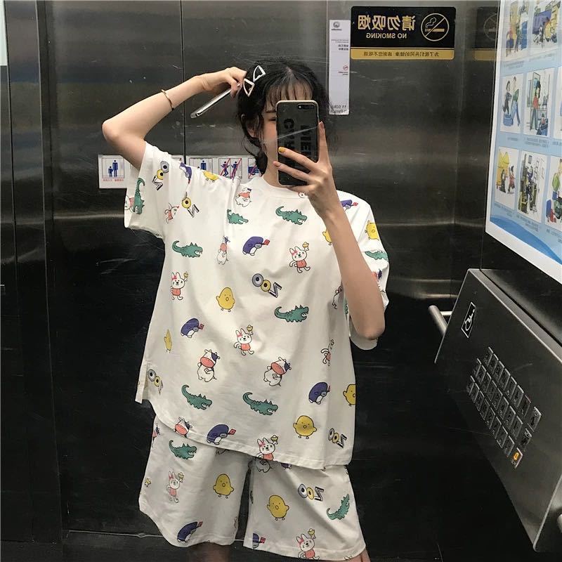Pijamas mujeres verano suelta más tamaño dulce lindo estudiante pantalones cortos de manga corta se puede usar fuera estilo coreano desgaste del hogar traje