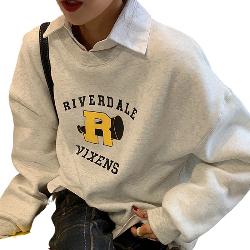 Añadir camisa casual suelta de vello mujer abrigo de otoño y invierno antiguo cuello redondo camisa de manga larga camisa de base superior comercio exterior ropa de mujer coreana