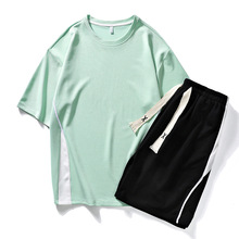 吉普盾厂家男士夏季T恤宽松短袖短裤一套运动休闲套装轻薄透气款