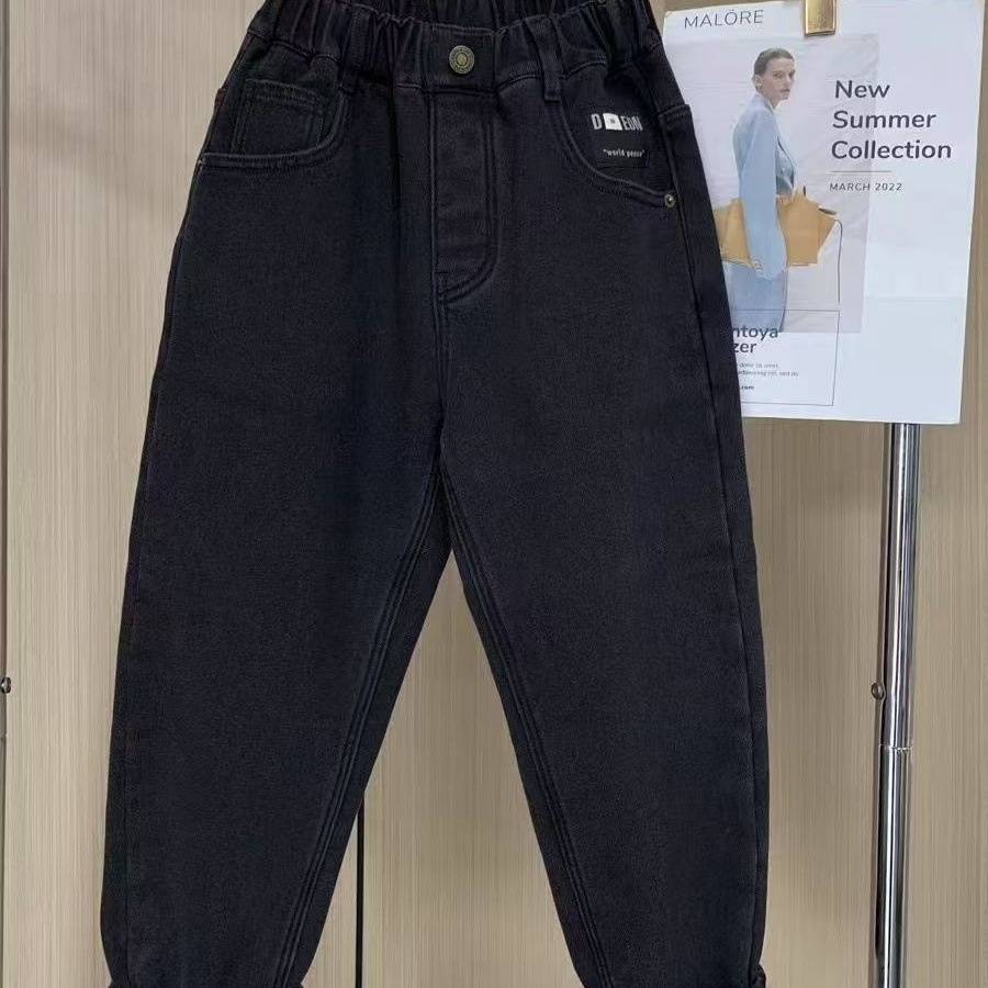 Nuevos niños con pantalones vaqueros cálidos de terciopelo, pantalones negros gruesos para niños, pantalones casuales de terciopelo image 3