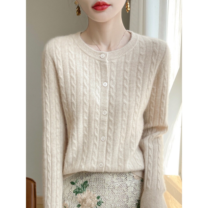 Wholesale White Twist Knitted Cardigan Jacket Women's Autumn New Korean Style Sweater Jacket Slimming Long Sleeves