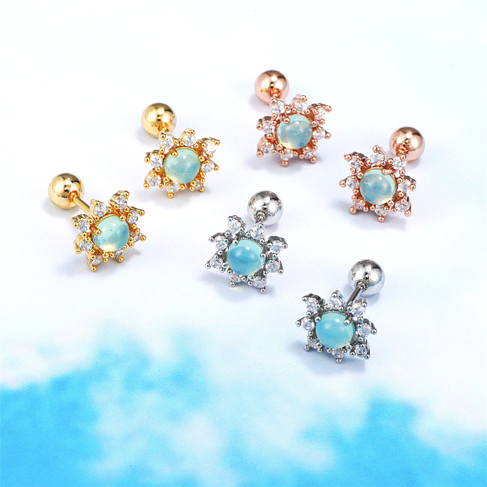 sweet female stainless steel rod screw ball copper ear stud wholesale