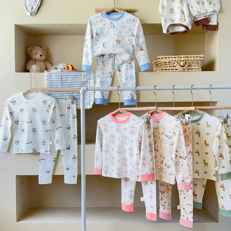 Clearance Pure Cotton Autumn Clothes and Pants, Class a 100% Cotton Children's Underwear Set, Cartoon Print Loungewear, Antibacterial and Warm