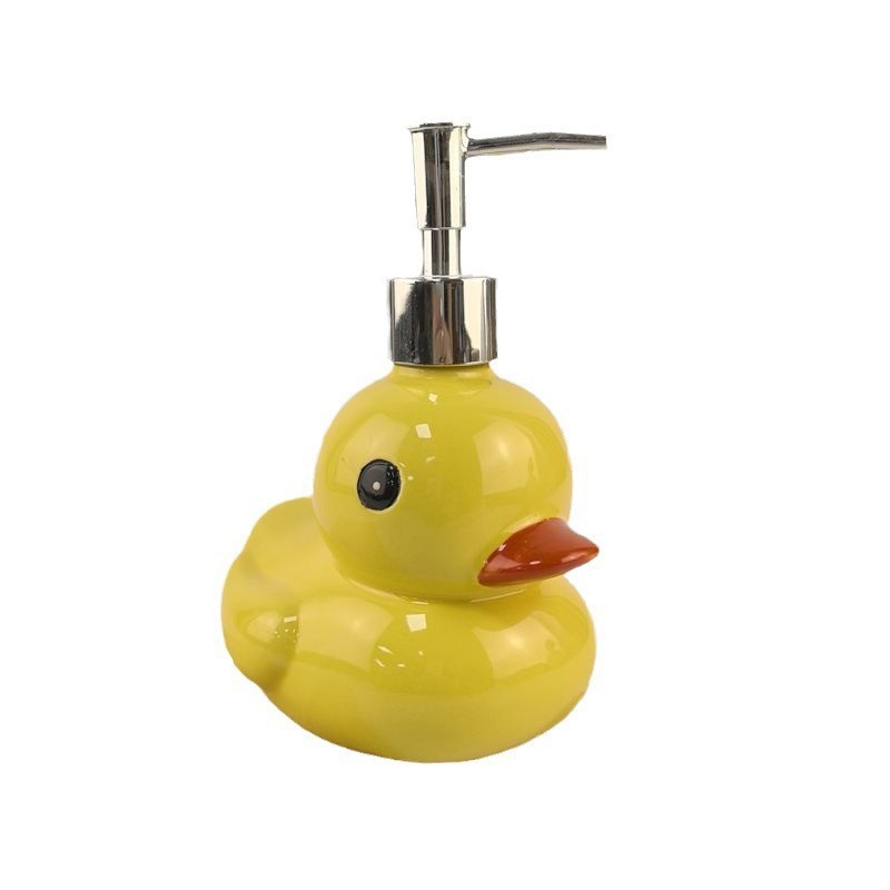 Cerámica pequeña taza de boca de pato amarillo botella de loción botella de jabón prensa dibujos animados lindo pato amarillo grande champú baño de agua