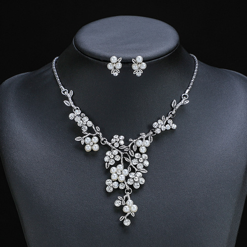  new branch shape pearl European and American literary retro necklace ethnic style jewelry set clavicle chain