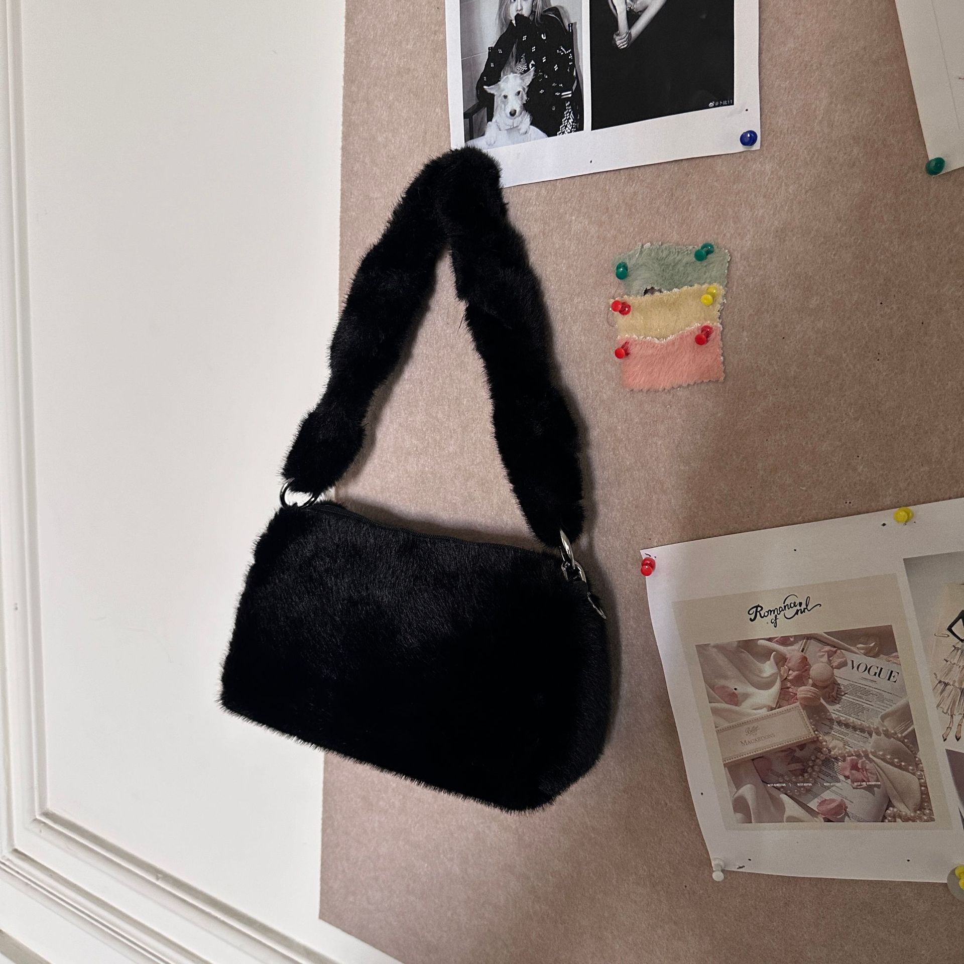 Bolso cuadrado pequeño con cremallera, lindo bolso de ins casual, todo fósforo, ligero, diseño de nicho, bolso de hombro diagonal de felpa de otoño