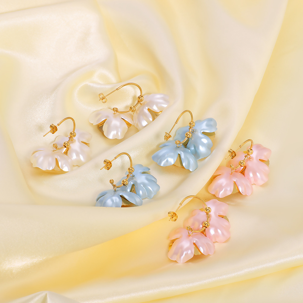 PVD Coated Gold Plating Process PVD Coated Real Gold Plated Flower 304 Stainless Steel Casual Elegant Lady Waterproof Non Tarnish Earrings