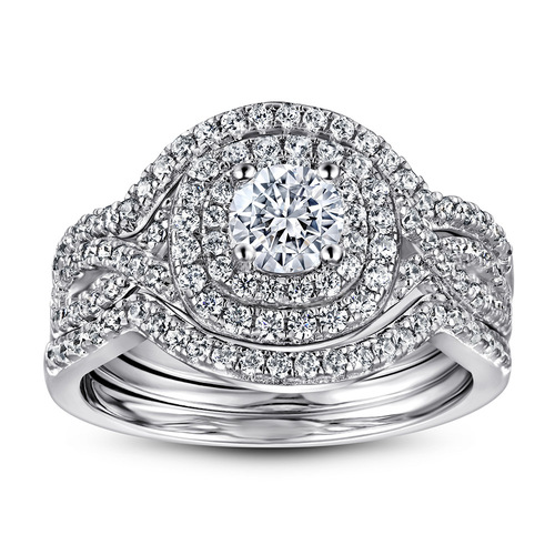 Wish Cross-border Accessory S925 Pure Silver Combination Set Wedding Ring Three-Piece Stackable Diamond Ring Set for Women