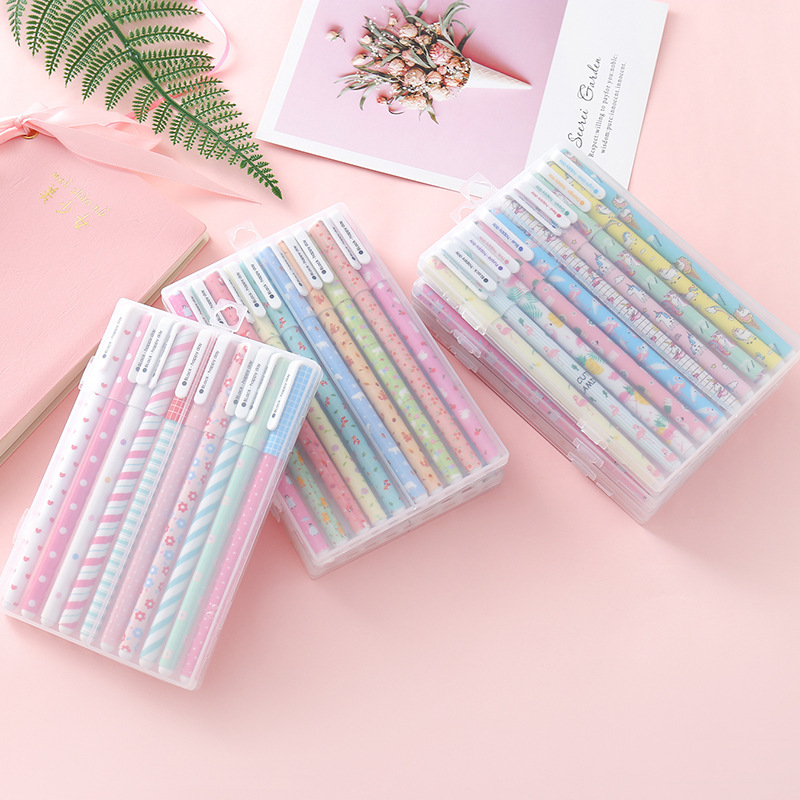 创意小清新碎花可爱彩色中性笔独角兽黑色水笔10支套装外贸批发|ms