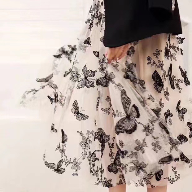 Tridimensional mariposa traje rendimiento vestido falda encaje tela malla bordado muñeca ropa velo tela