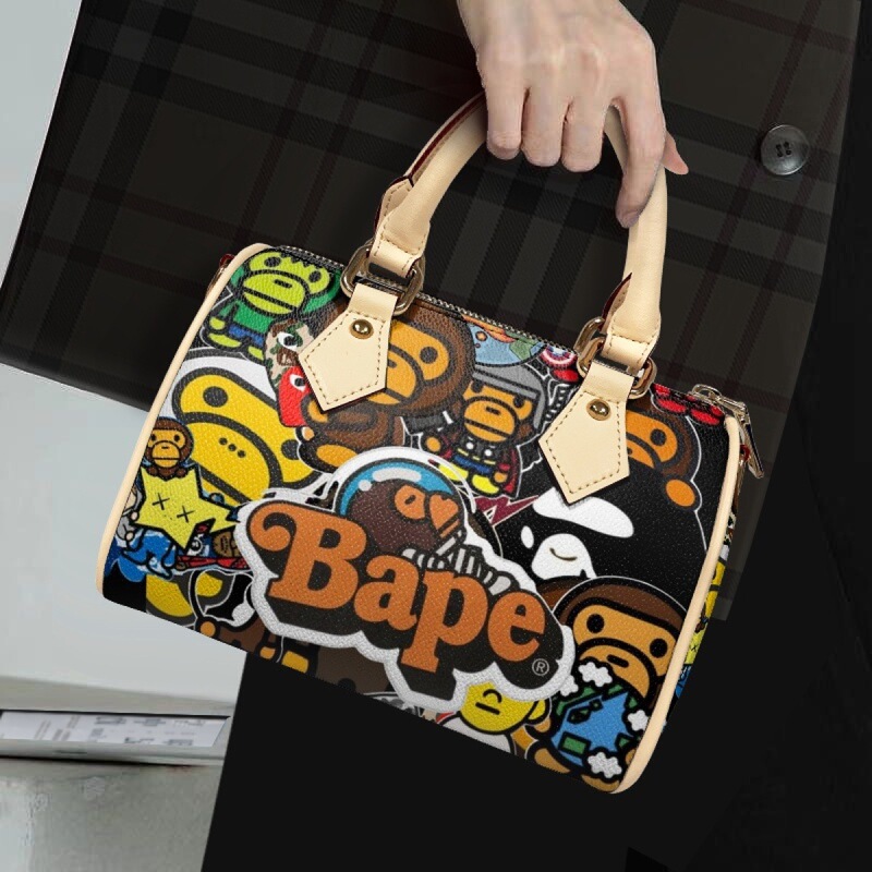 Tiktok-Style Bape Pattern Printed Pu Handbag, Self-Made and Popular, Available in Multiple Sizes, Women's Pillow Bag