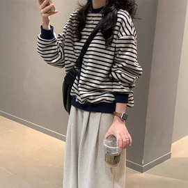 针织条纹内搭打底衫女 秋冬季新款韩系穿搭外穿高级感洋气上衣女