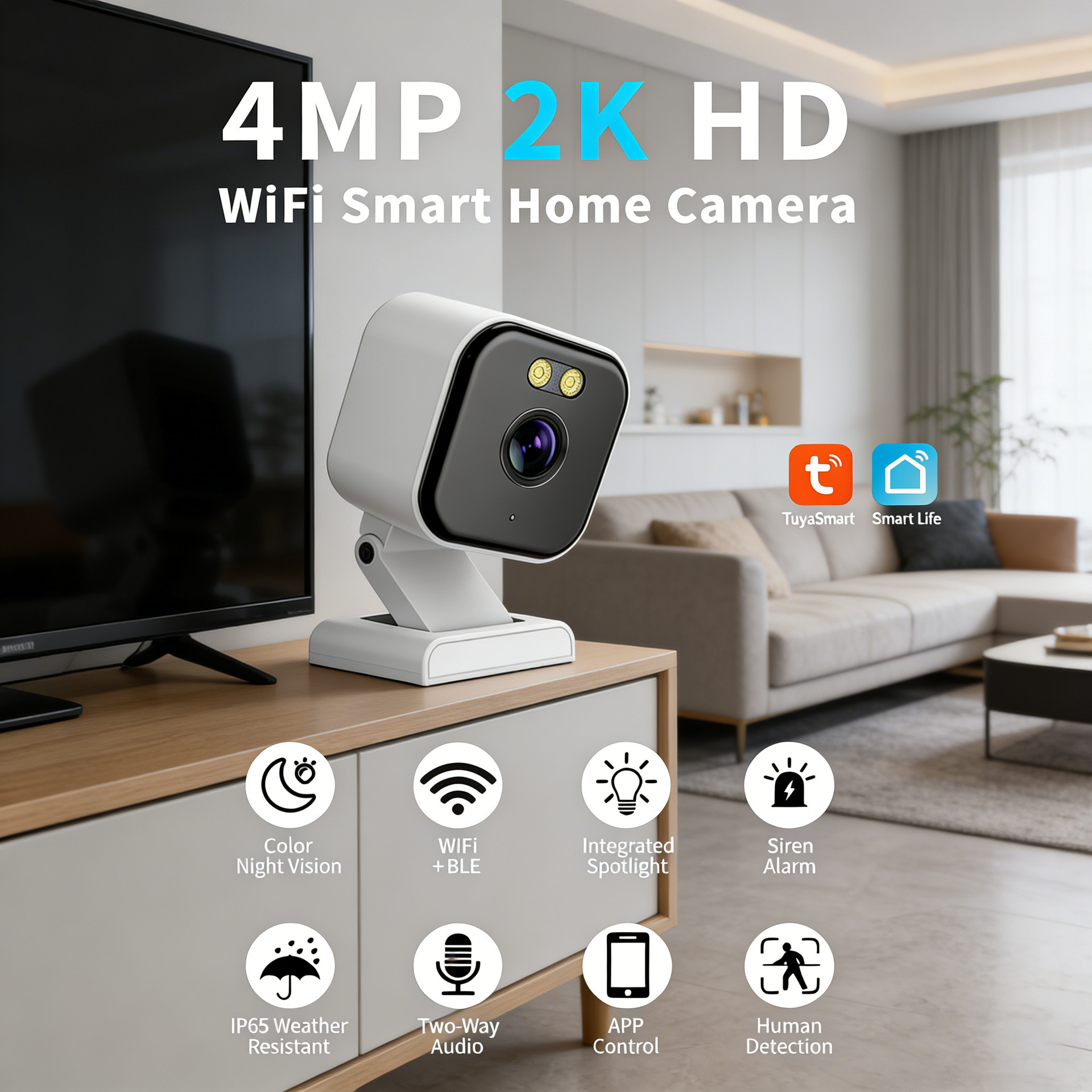 Cross-border new 4 million WiFi graffiti Tuya surveillance camera magnetic suction waterproof wide-angle baby monitor