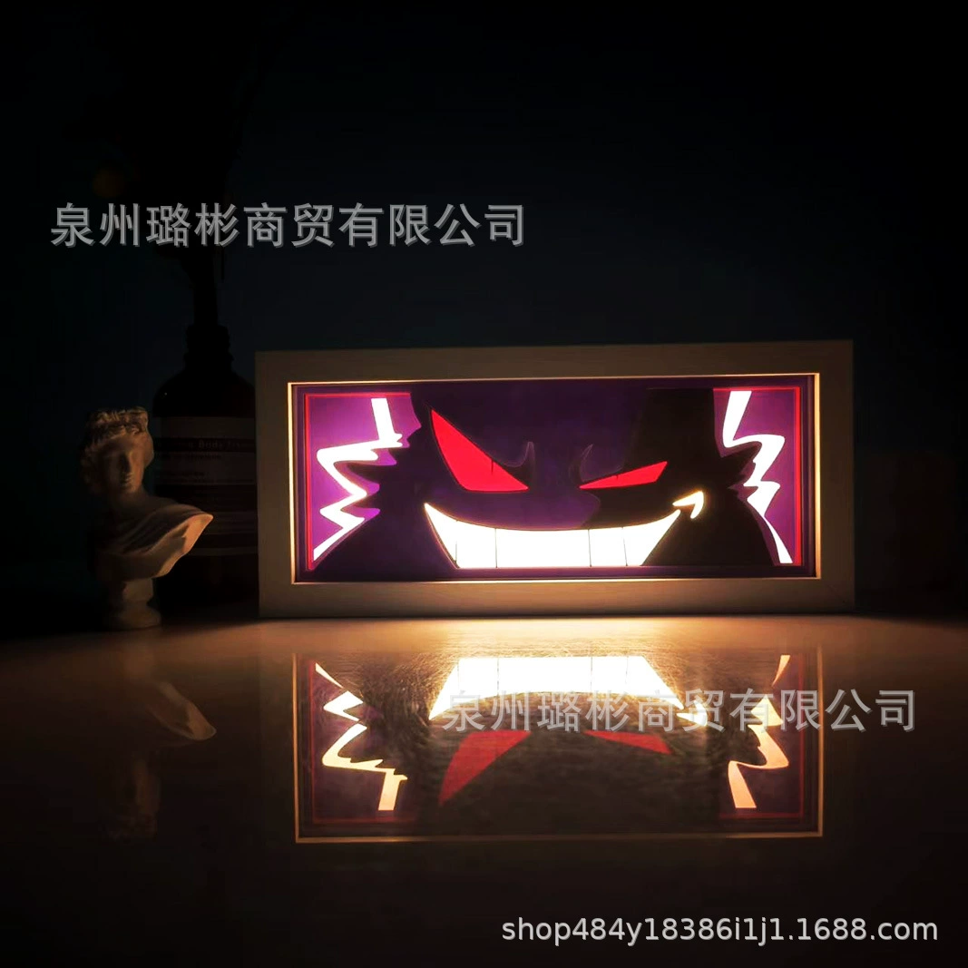 Бумажный резной светильник One Piece Luffy, деревянная рамка, настольный ночник, монохром/ RGB