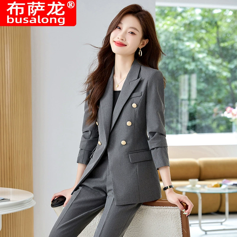 Женский деловой костюм с длинными рукавами и брюками Busalong 2025 года, формальный костюм для работы, 6675