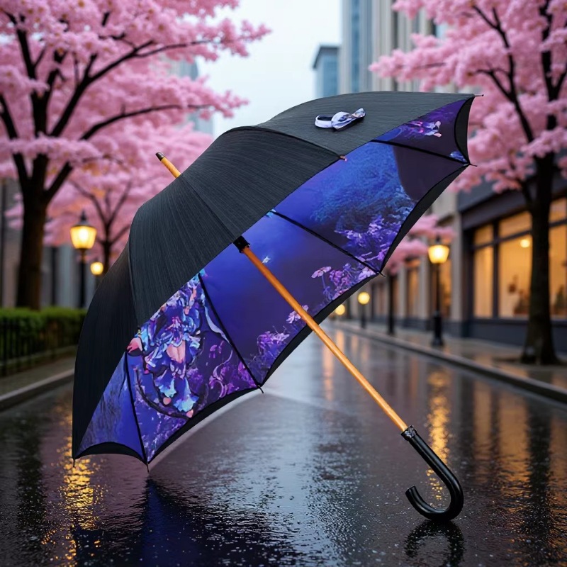 双层长柄雨伞女晴雨两用长柄双层动漫遮阳伞防晒防紫外线太阳伞