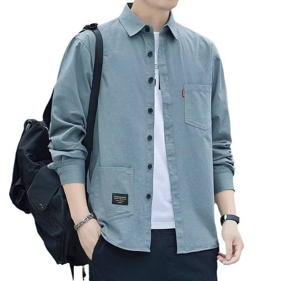 Factory wholesale 2025 men's long sleeve casual tooling shirt spring and autumn Joker coat men's bottoming shirt tide