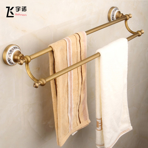 Full Copper European Style Towel Rack Set Bathroom and Toilet Porcelain Blue Bath Towel Rack Storage Shelf Bathroom Hardware Hooks