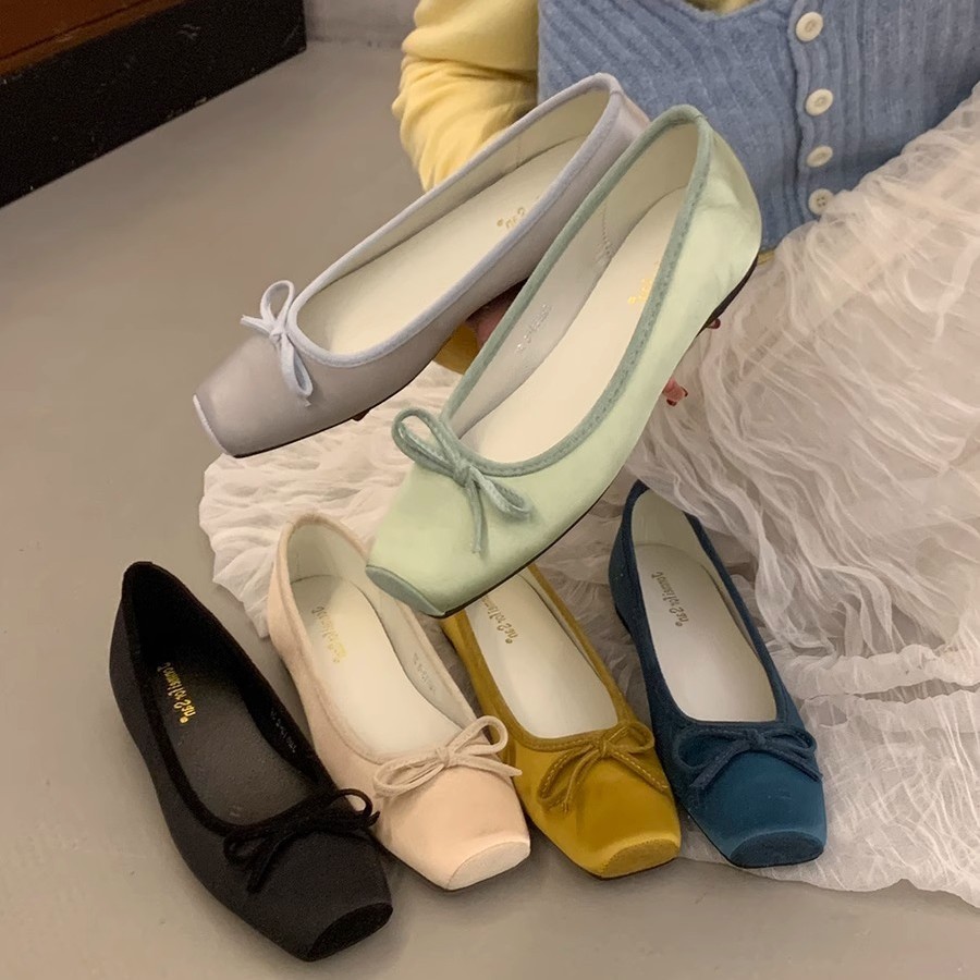 Aumentar la altura interior de los zapatos de albaricoque para mujeres primavera nuevo tipo de zapatos de marioneta suaves retro casuales zapatos de frijol de ballet con suela gruesa