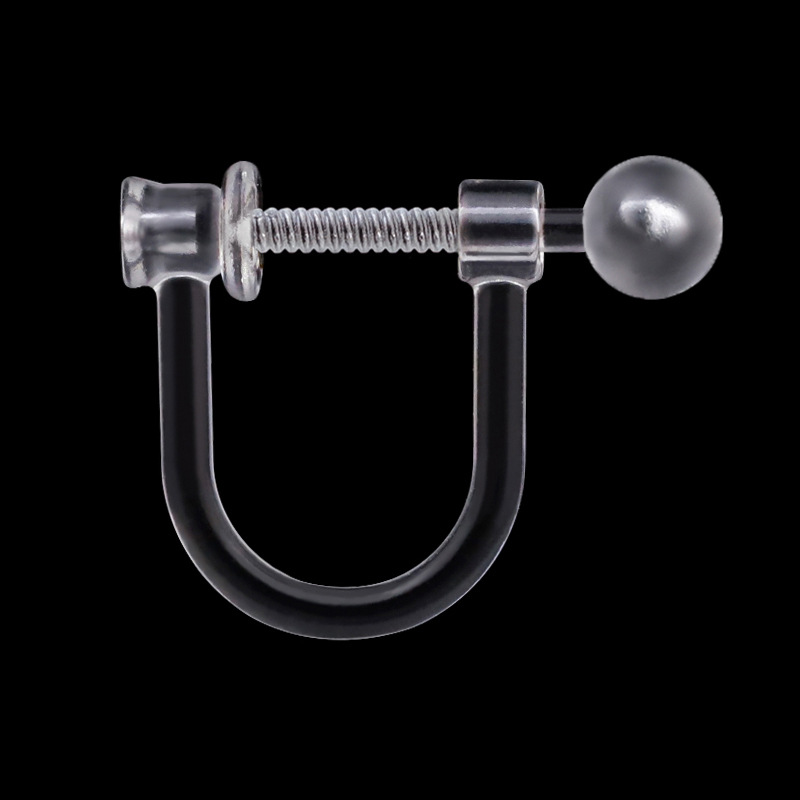 One end is a 3mm transparent bead and the other is a 0.75 hole resin spring ear clip [without spring]