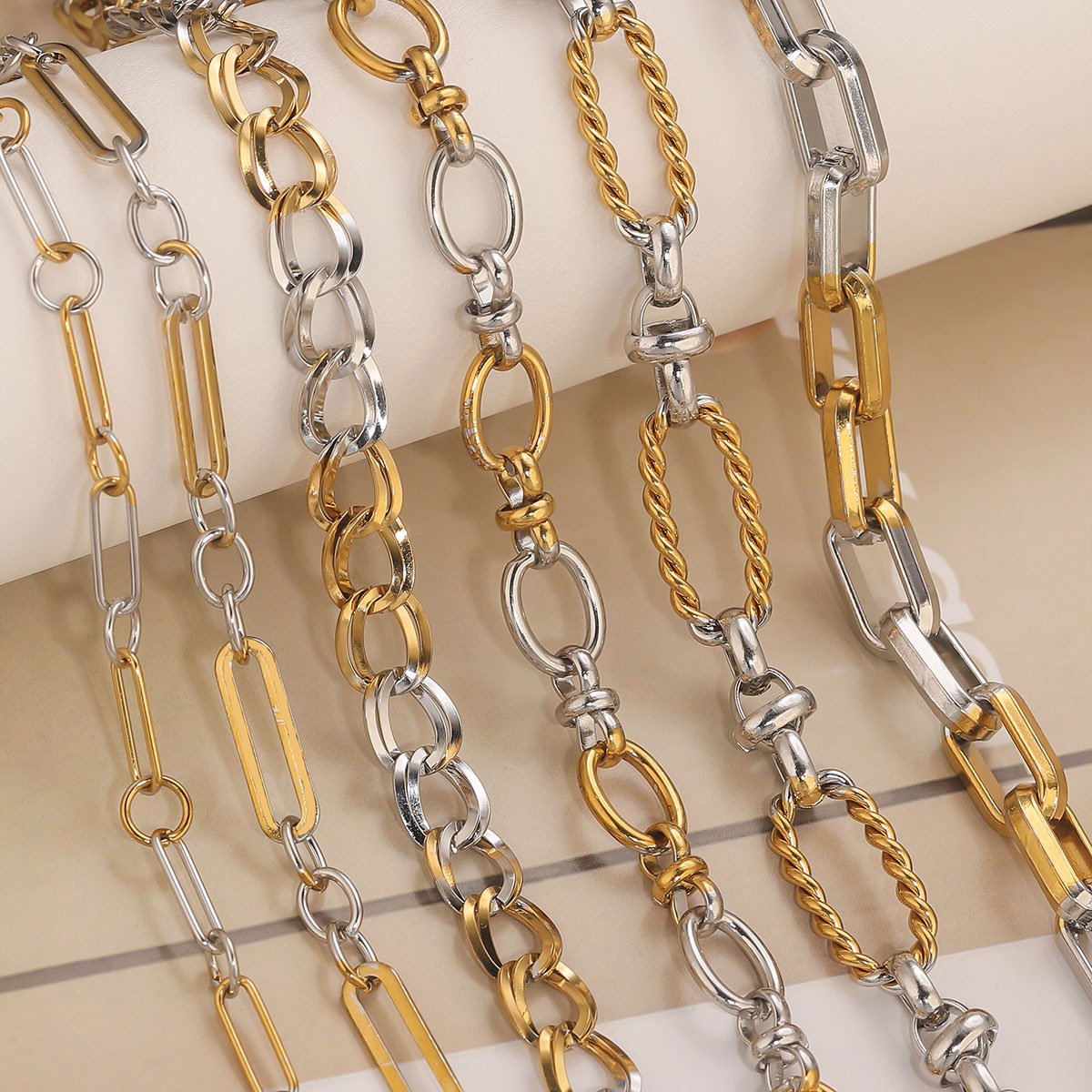 Geometric Pattern Hip-Hop Style Mixed Metal, Plating Craft 1m 304 Stainless Steel 18K Gold Plated Chain Hip-Hop Geometric