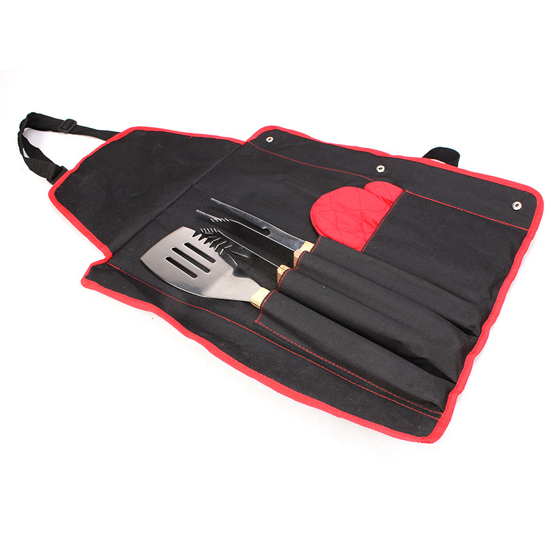 [Fuente de fábrica] herramientas de barbacoa traje delantal mango de madera 5-pieza barbacoa conjunto al aire libre combinación barbacoa clip