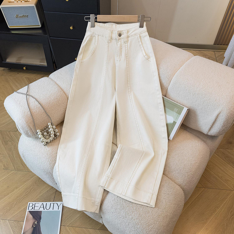Albaricoque jeans de piernas anchas para mujeres 2026 caño explosivo tamaño grande en forma de pera figura suelta y delgada machete nueve pantalones image 1