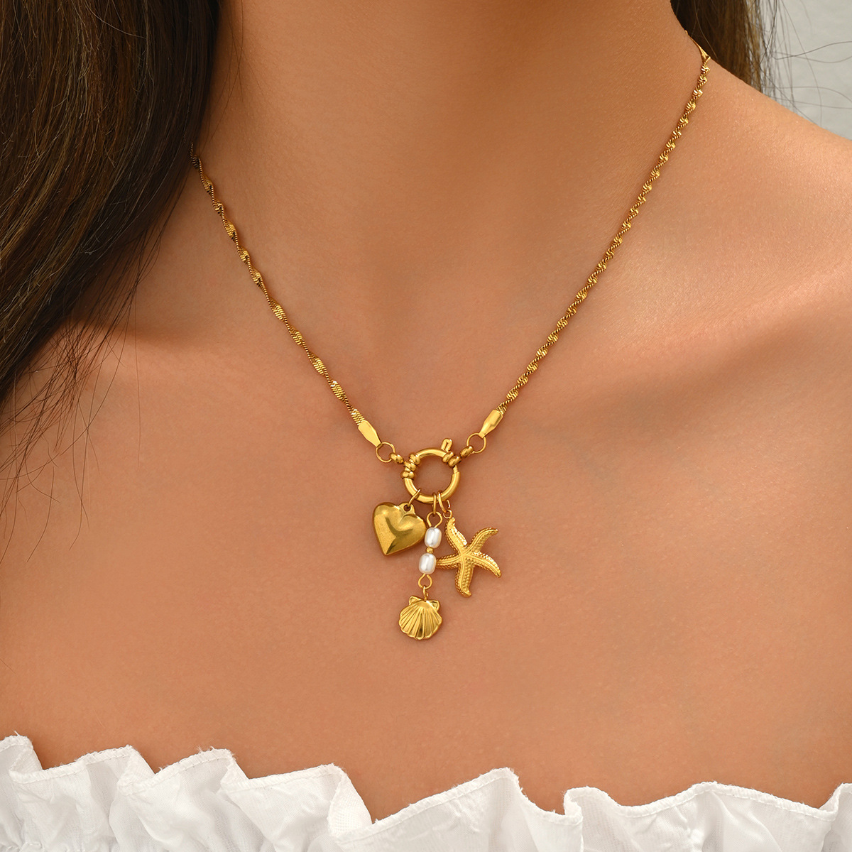 Geometric Pearl Pendant Necklace For Women Long Clavicle Chain_voghion.com