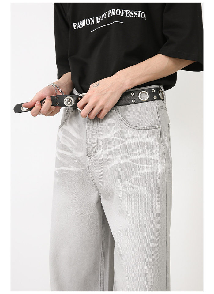 Quần jeans nam ống đứng rộng cạp vừa phong cách Hàn, vải denim râu mèo — Xanh lam nhạt, Xám nhạt chi tiết 13
