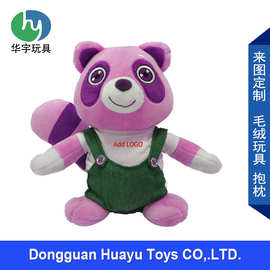 穿背带裤的浣熊公仔定制 网红零食企业吉祥物小熊猫公仔狸猫玩具