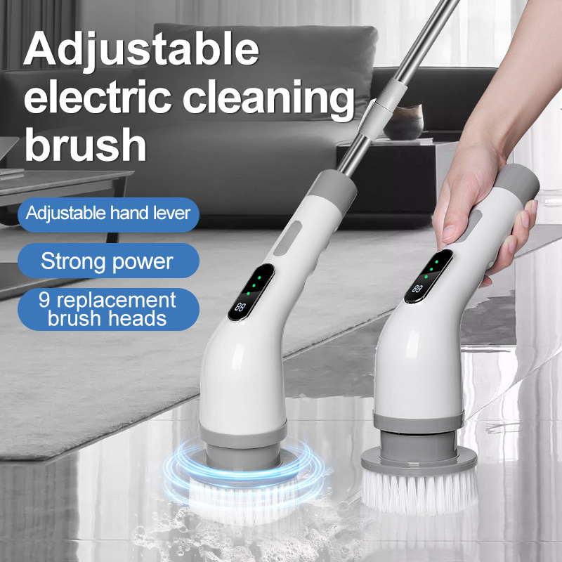 Cross-border handheld multifunctional wireless long handle electric cleaning brush household automatic rotating toilet floor washing artifact