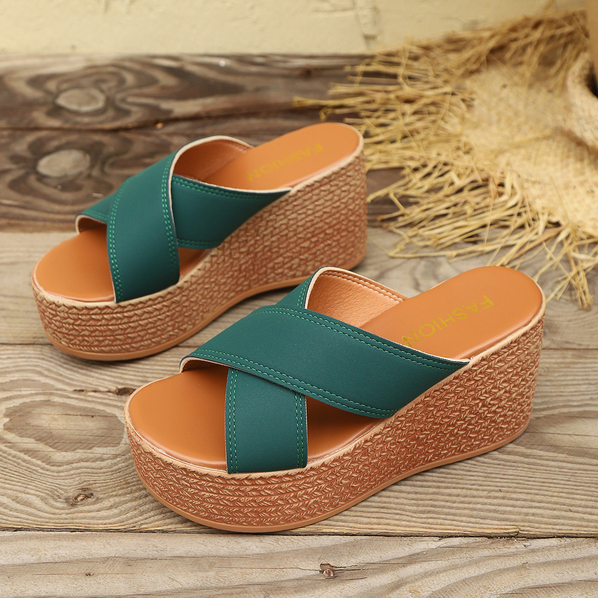 Sandali da spiaggia da donna, con suola spessa, primaverili ed estive, con tacco a zeppa, tinta unita, di grandi dimensioni_voghion.com