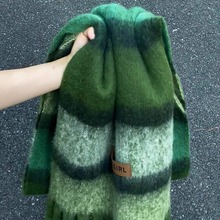 马海毛蓝色条纹围巾披肩两用女新秋冬韩系加厚保暖氛围感围脖