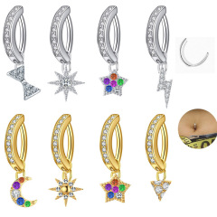 Upside-Down Piercing Jewelry Hot Sale Model Moon Eight-Pointed Star Lightning Pentagon Star Pendant with Diamond Navel Ring Navel