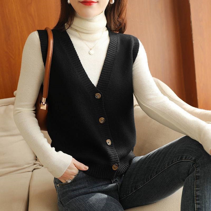 2023 primavera y otoño moda nuevo v-cuello de punto chaleco de color sólido chaleco adelgazante simple cardigan chaleco image 4
