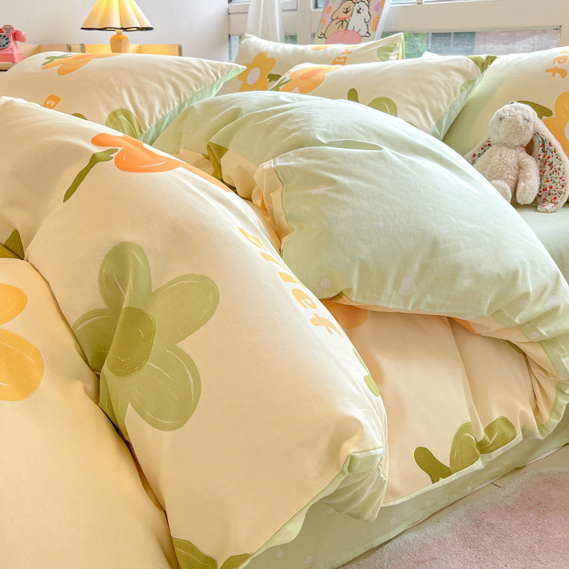 Cama de algodón cuatro piezas de sábanas de algodón cubierta dormitorio único pequeño fresco tres piezas de Nantong ropa de cama al por mayor