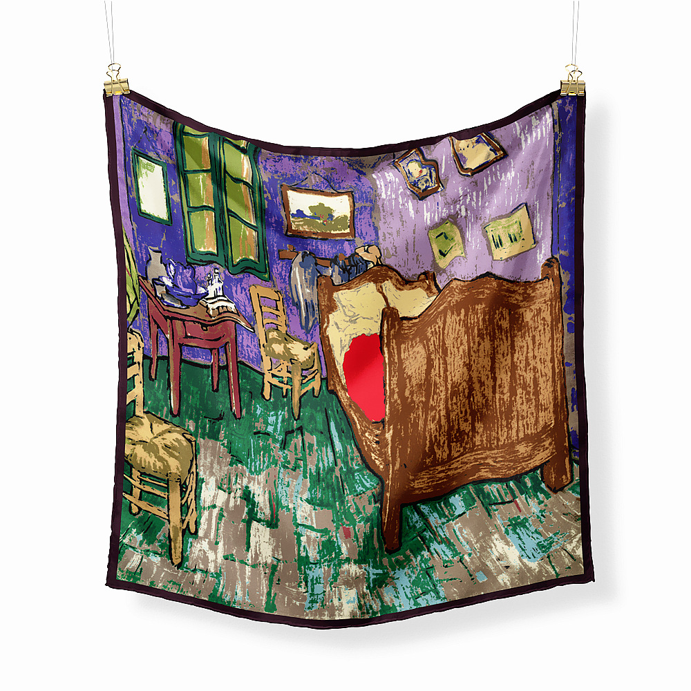 53cm Van Gogh Oil Painting Series Bedroom Ladies Twill Decorative Small Square Scarfpicture2