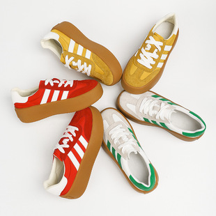 Thick Bottom Three Bar Breathable Sneakers Women's 2023 New All-match Sports Casual Shoes Increased Lace-up Round Toe Forrest Gump Shoes