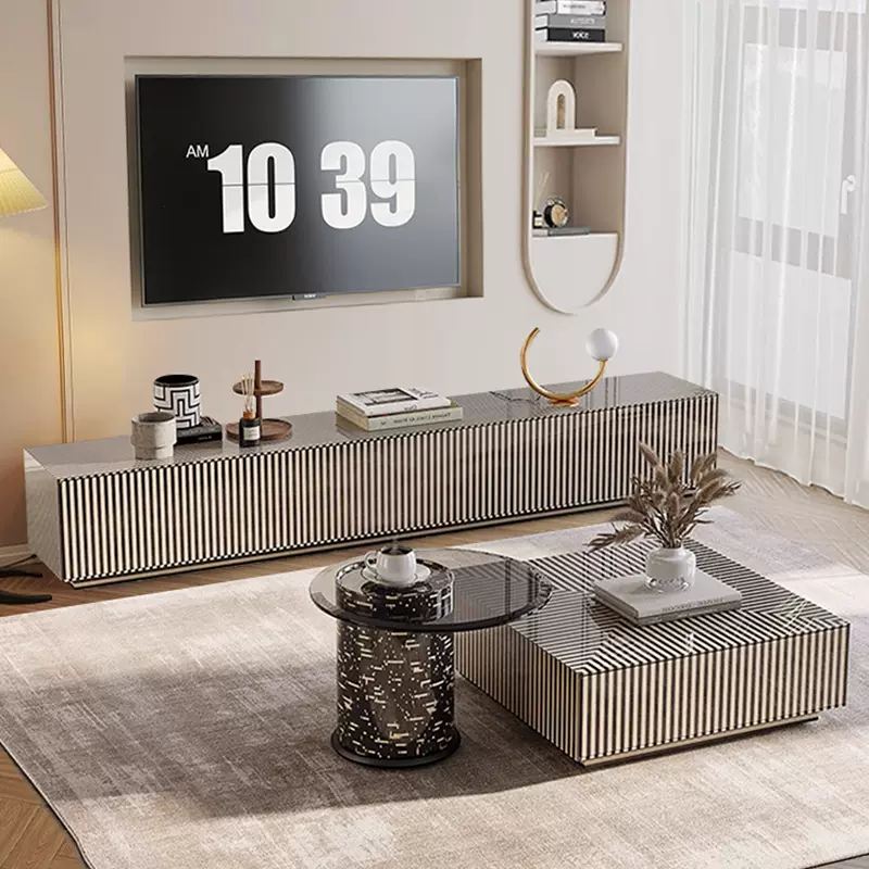 法式复古斑马条纹茶几组合客厅家用小户型意式极简高端设计师茶几