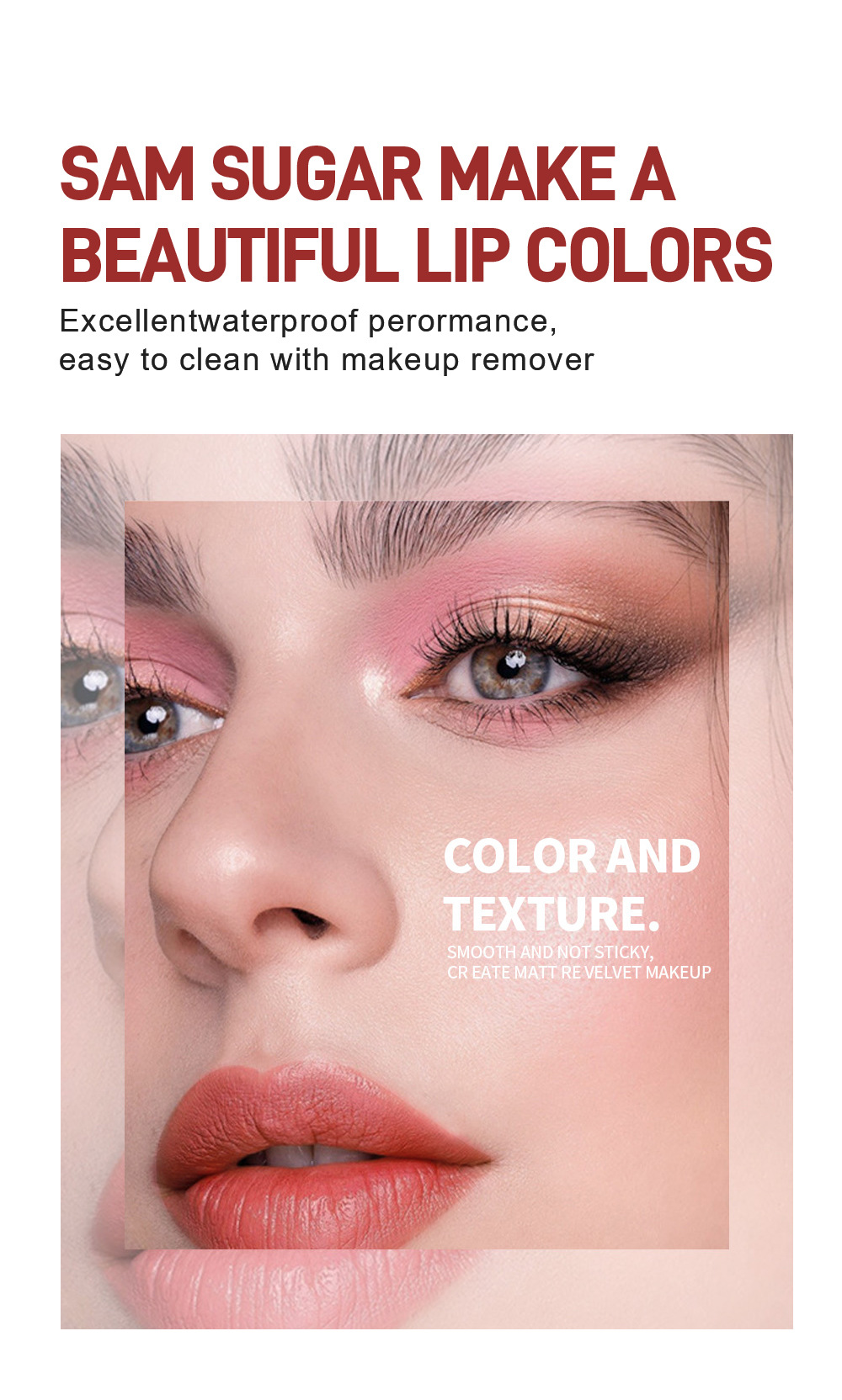 SAM SUGAR 6-color velvet matte Lipstick pen Easy to apply bevel rotating Lipstick Specification drawing