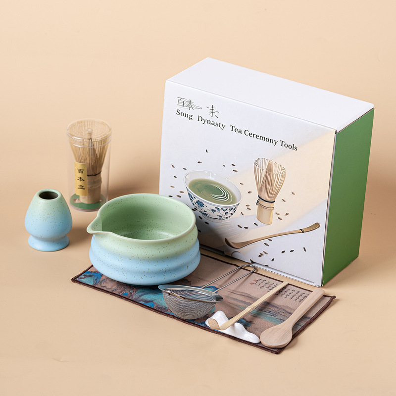 跨境日式陶瓷抹茶碗抹茶套装百本立茶筅立渐变釉窑变宋蕴抹茶套装|undefined