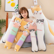 跨境可爱长条猫咪毛绒玩具抱枕圆柱夹腿枕头儿童防撞靠枕创意公仔