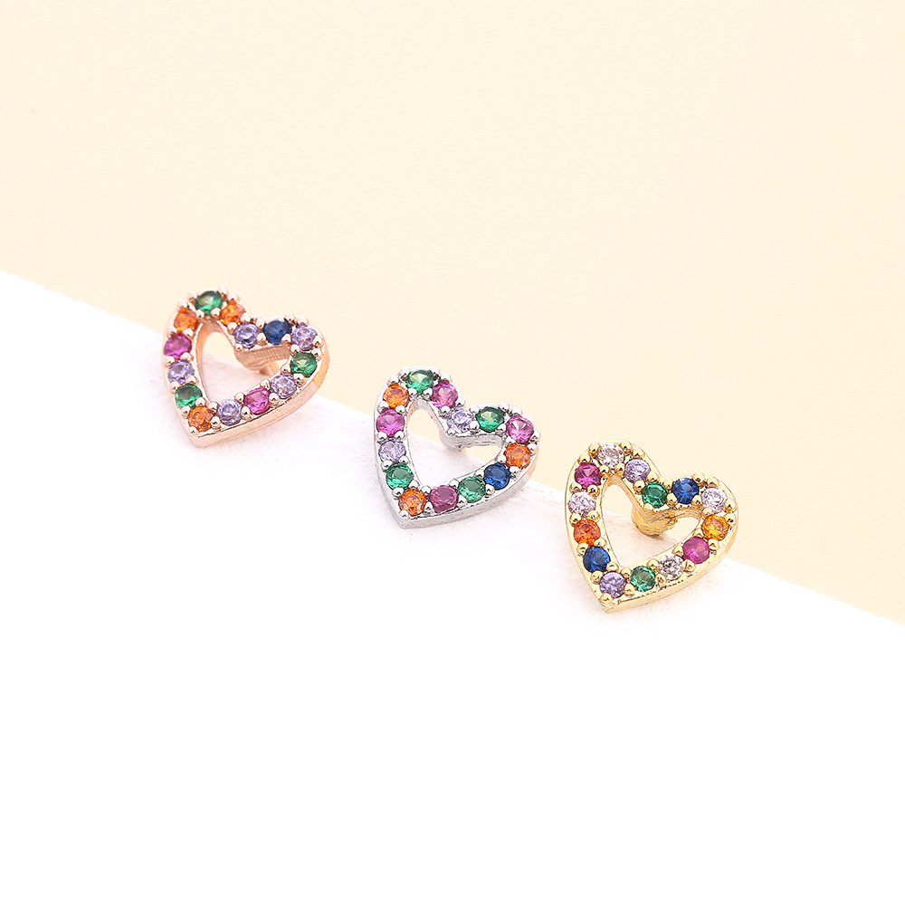 Fashion Heart Shape Flower Stainless Steel Copper Plating Inlay Zircon Ear Studs 1 Piece display picture 4