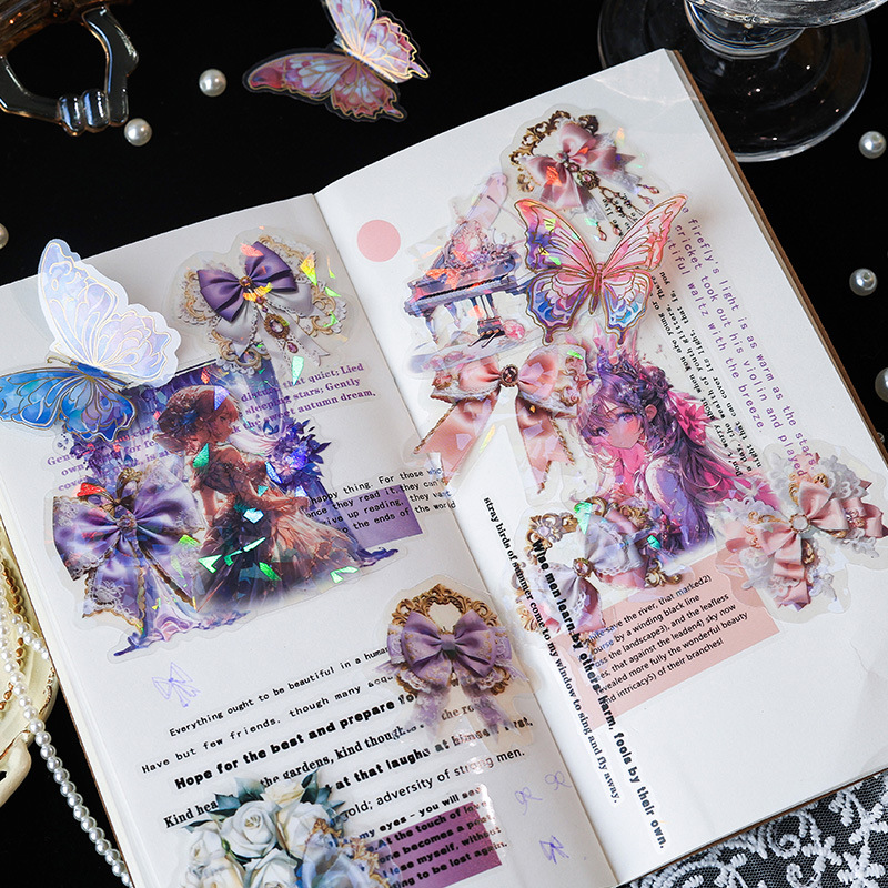 Butterfly Dancing Manor Laser Bow Stickers Bag DIY Diary Stickers Transparente Resistente al agua Pet Bow Stickers