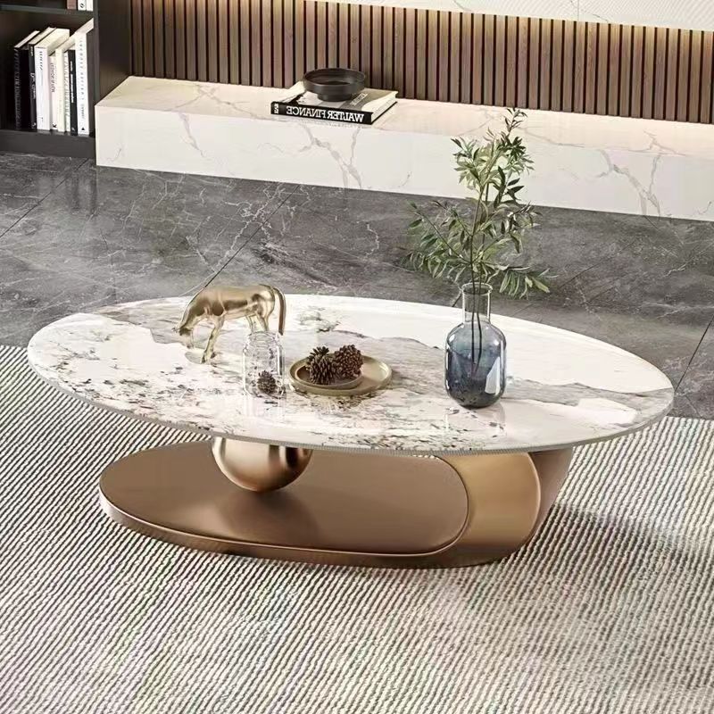 Mesa de té ovalada de roca de lujo ligera, mesa de té de alquiler de sala de estar doméstica, mesa de estilo explosivo, popularidad en línea simple
