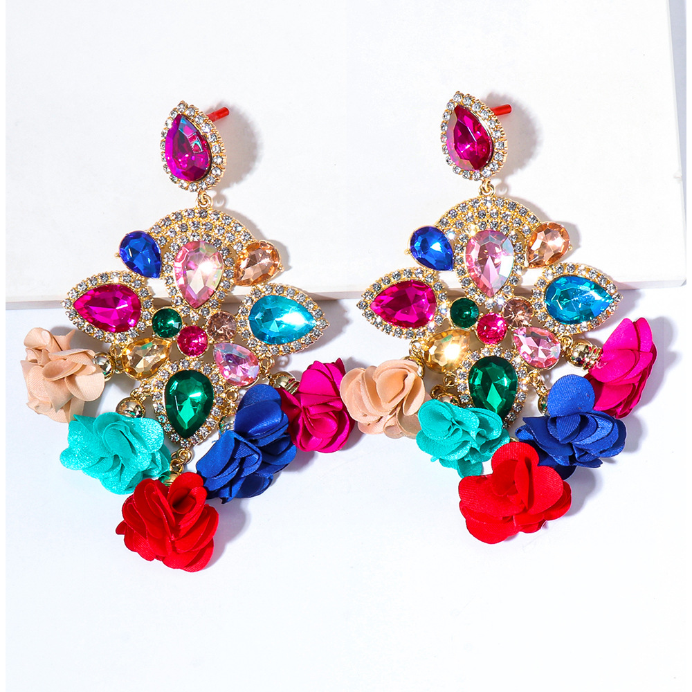 New Bohemian Color Diamond Flower Female Earrings Personality Accessories Wholesale display picture 12