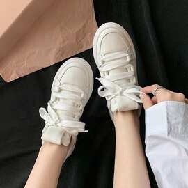 2025秋季新款阿miu真皮厚底增高休闲运动板鞋百搭小白鞋女面包鞋